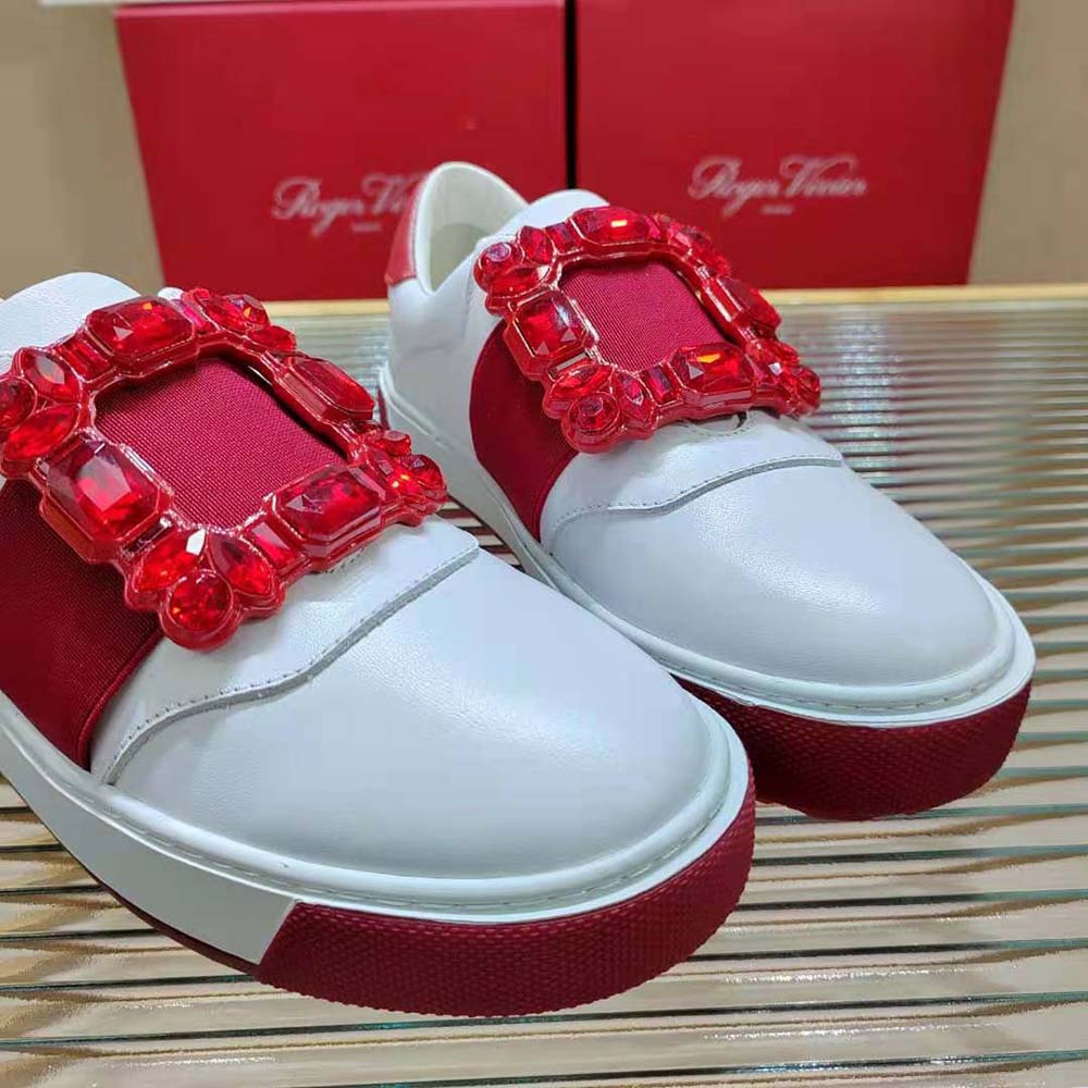 Roger Vivier Women Very Vivier Strass Buckle Sneakers in Leather-Red - image 6