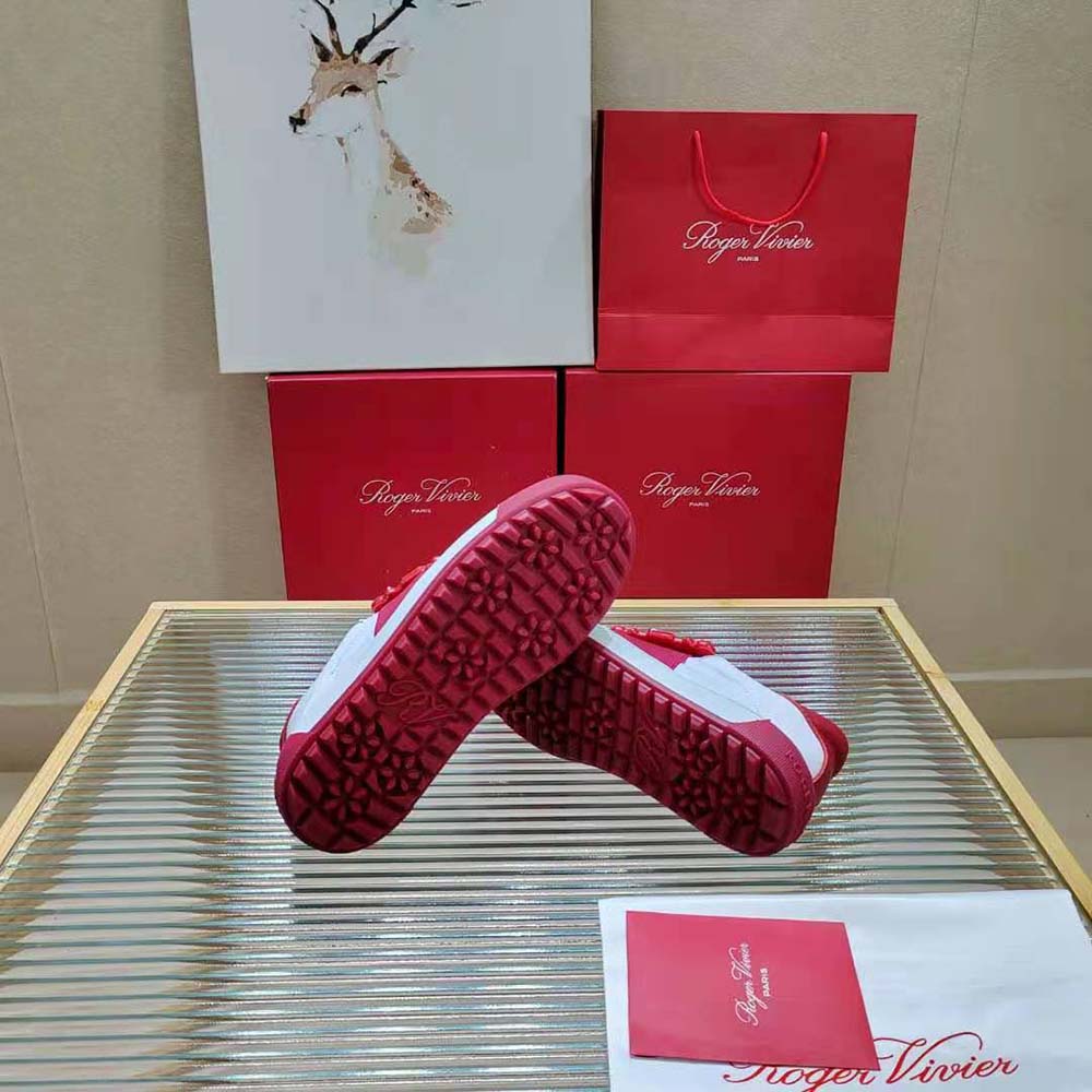 Roger Vivier Women Very Vivier Strass Buckle Sneakers in Leather-Red - image 9