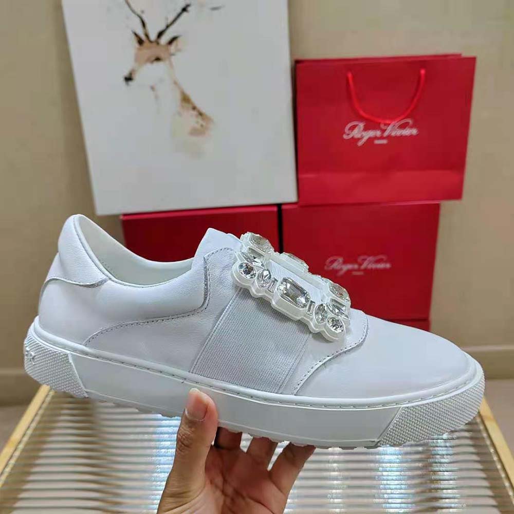 Roger Vivier Women Very Vivier Strass Buckle Sneakers in Leather-White - image 7