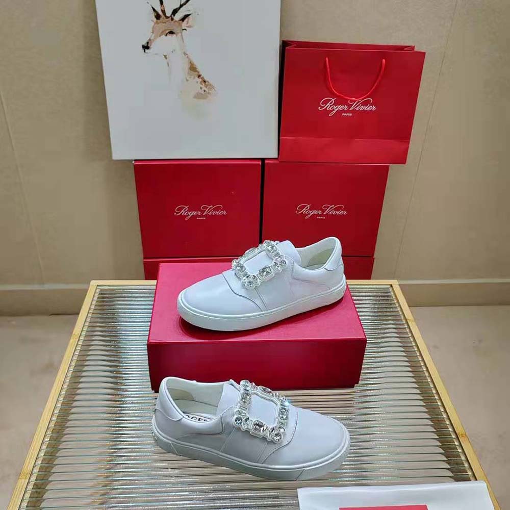 Roger Vivier Women Very Vivier Strass Buckle Sneakers in Leather-White - image 5