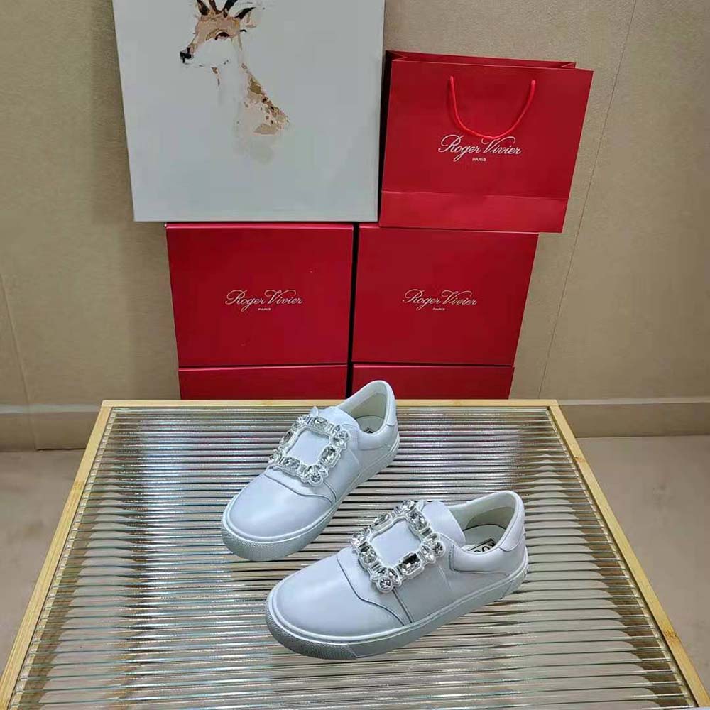 Roger Vivier Women Very Vivier Strass Buckle Sneakers in Leather-White - image 4