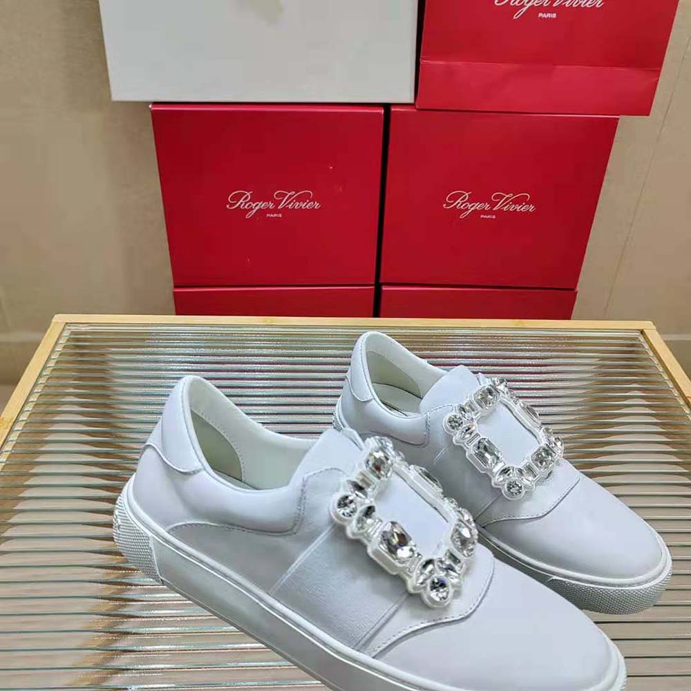 Roger Vivier Women Very Vivier Strass Buckle Sneakers in Leather-White - image 6