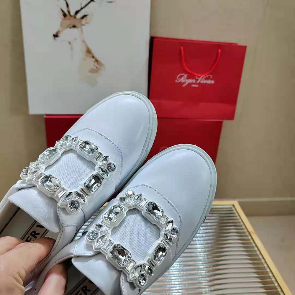 Roger Vivier Women Very Vivier Strass Buckle Sneakers in Leather-White - image 8