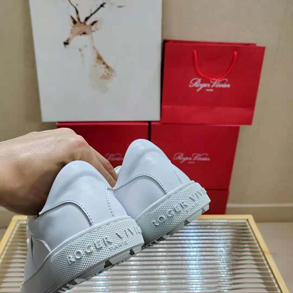 Roger Vivier Women Very Vivier Strass Buckle Sneakers in Leather-White - image 9