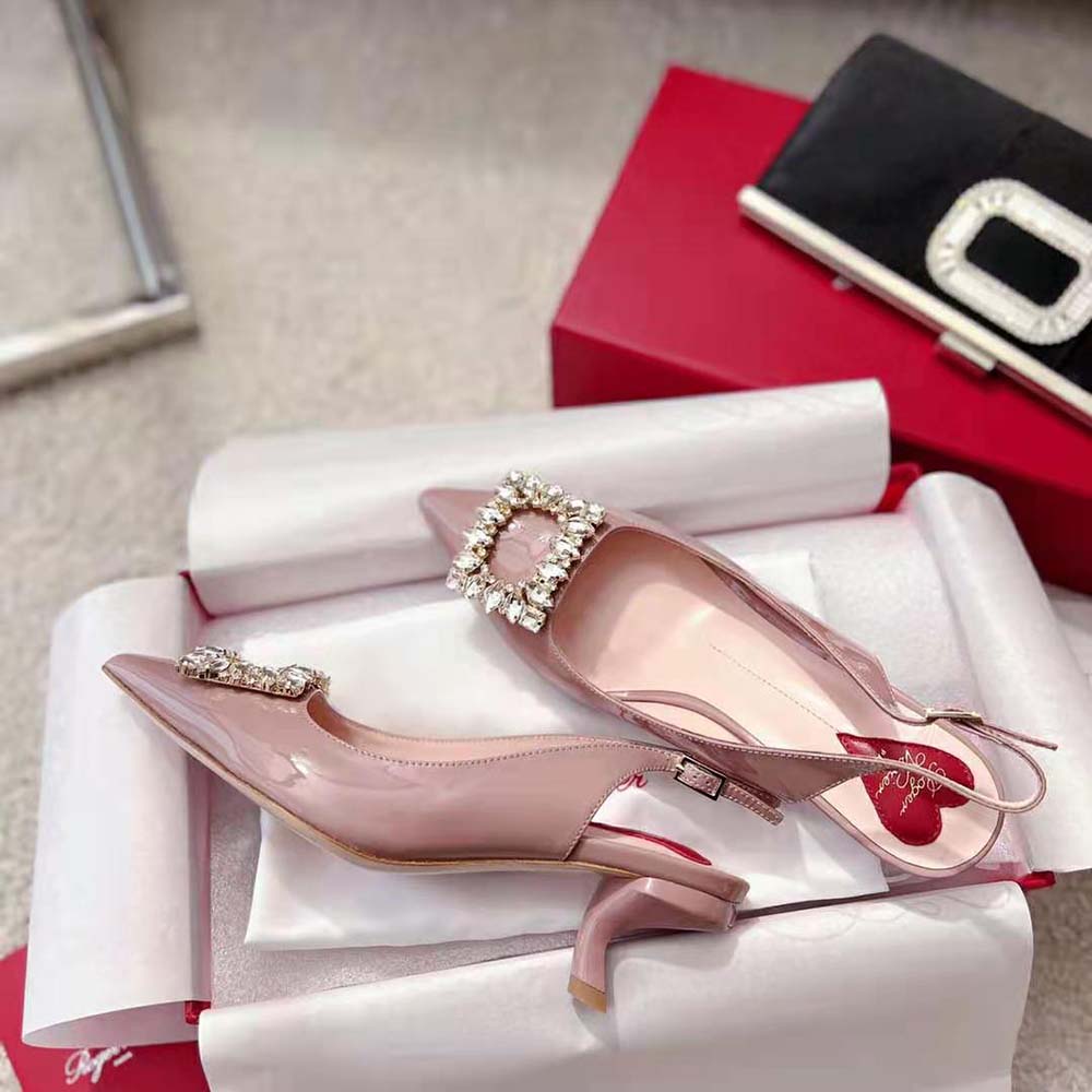 Roger Vivier Women Virgule Strass Buckle Slingback Pumps in Patent Leather - image 7