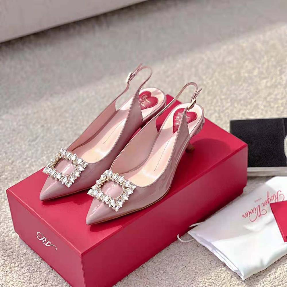 Roger Vivier Women Virgule Strass Buckle Slingback Pumps in Patent Leather - image 4