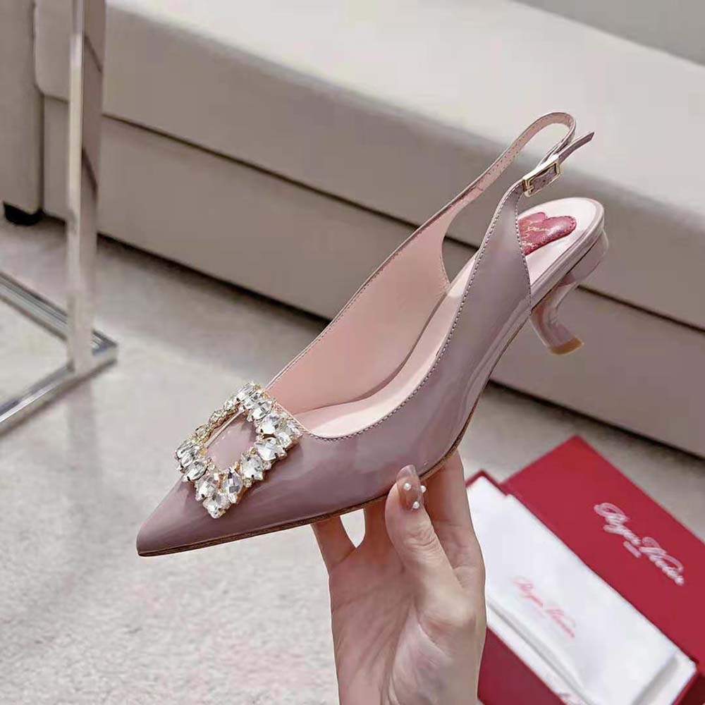 Roger Vivier Women Virgule Strass Buckle Slingback Pumps in Patent Leather - image 6