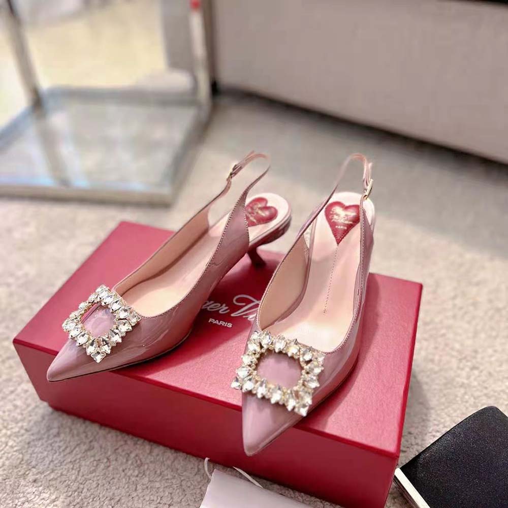 Rear view showing adjustable slingback strap of Roger Vivier Virgule Pumps