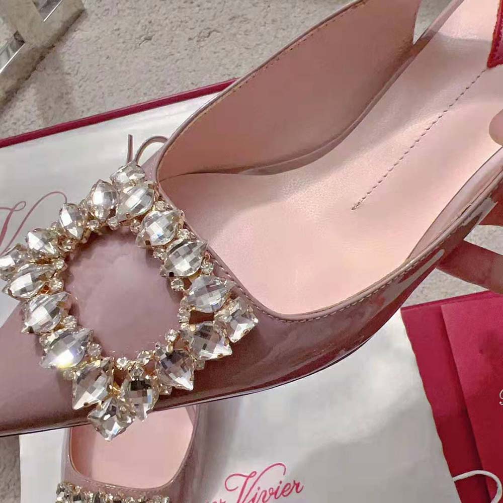 Roger Vivier Women Virgule Strass Buckle Slingback Pumps in Patent Leather - image 8