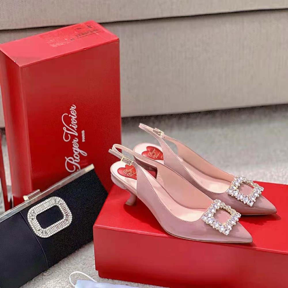 Roger Vivier Women Virgule Strass Buckle Slingback Pumps in Patent Leather - image 5