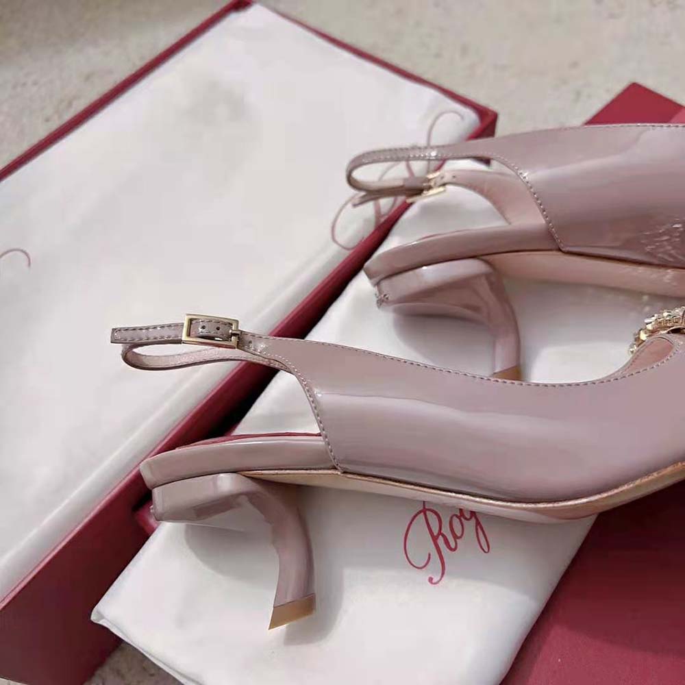 Roger Vivier Women Virgule Strass Buckle Slingback Pumps in Patent Leather - image 9
