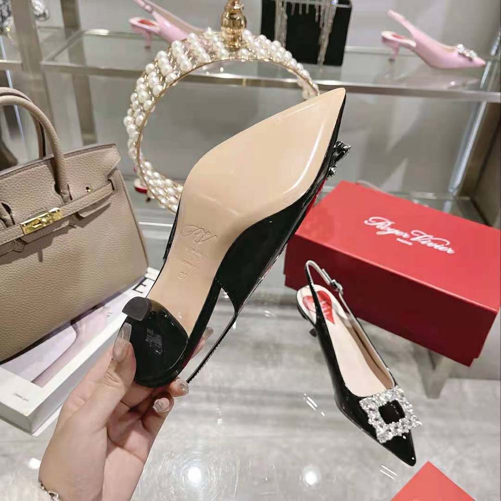 Roger Vivier Women Virgule Strass Buckle Slingback Pumps in Patent Leather-Black - image 10
