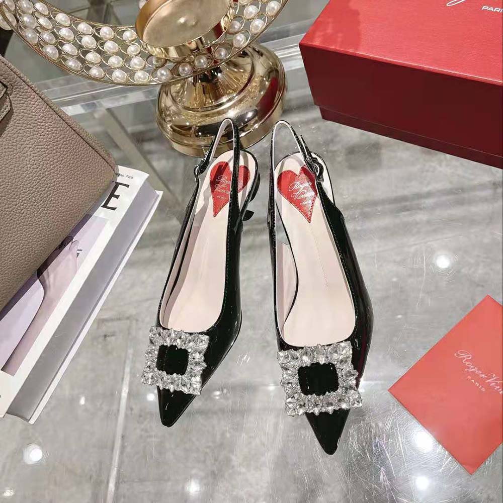 Roger Vivier Women Virgule Strass Buckle Slingback Pumps in Patent Leather-Black - image 4