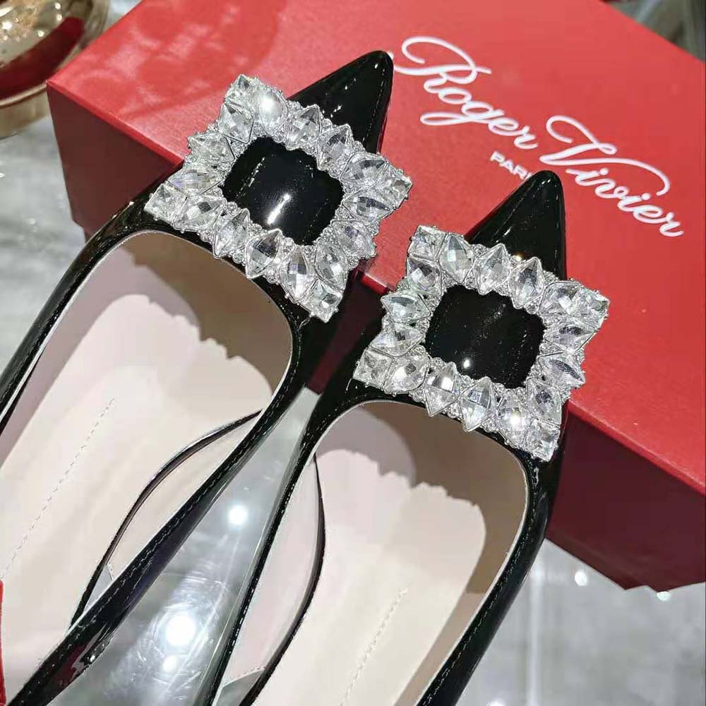 Roger Vivier Women Virgule Strass Buckle Slingback Pumps in Patent Leather-Black - image 8