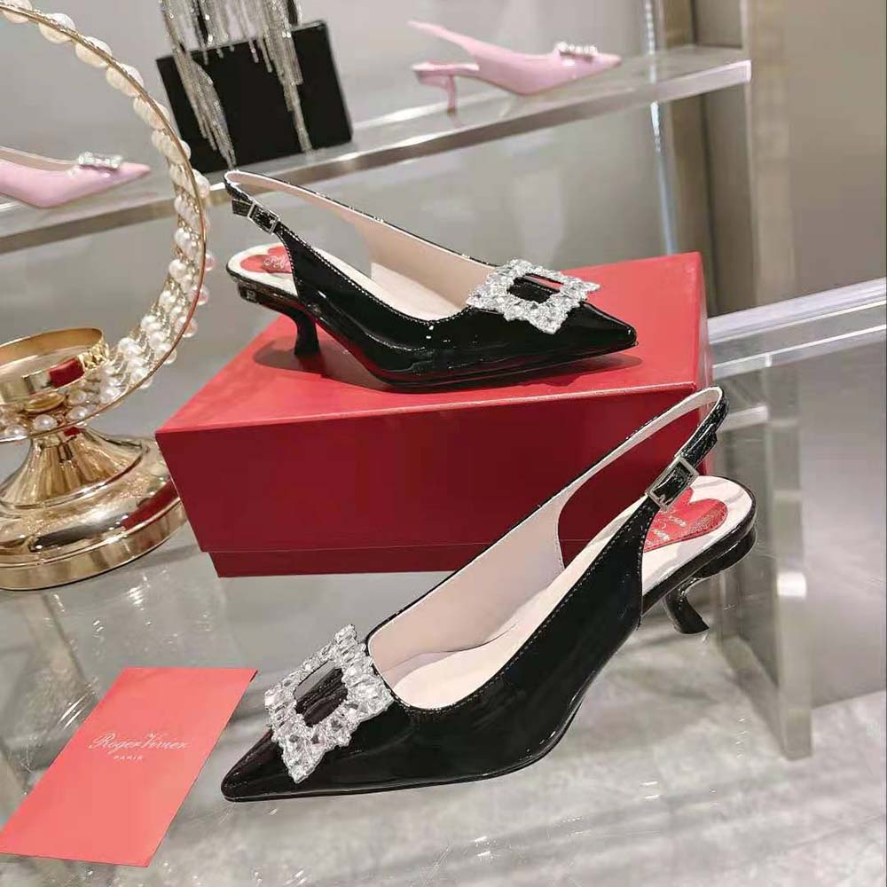 Roger Vivier Women Virgule Strass Buckle Slingback Pumps in Patent Leather-Black - image 6