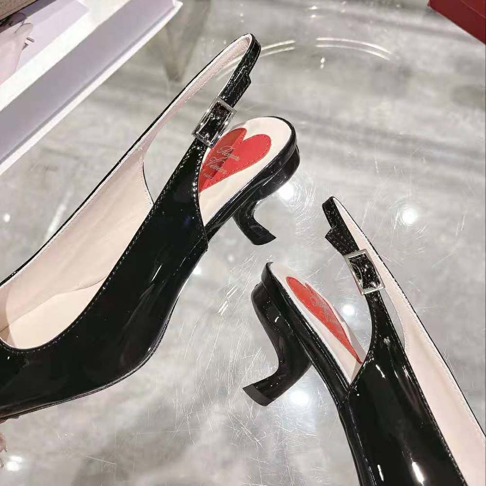 Roger Vivier Women Virgule Strass Buckle Slingback Pumps in Patent Leather-Black - image 9