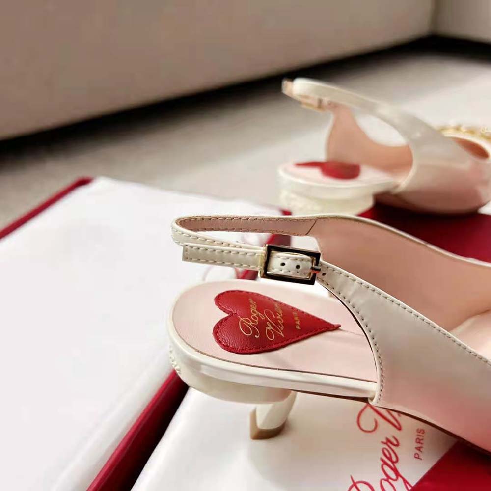 Roger Vivier Women Virgule Strass Buckle Slingback Pumps in Patent Leather-White - image 9