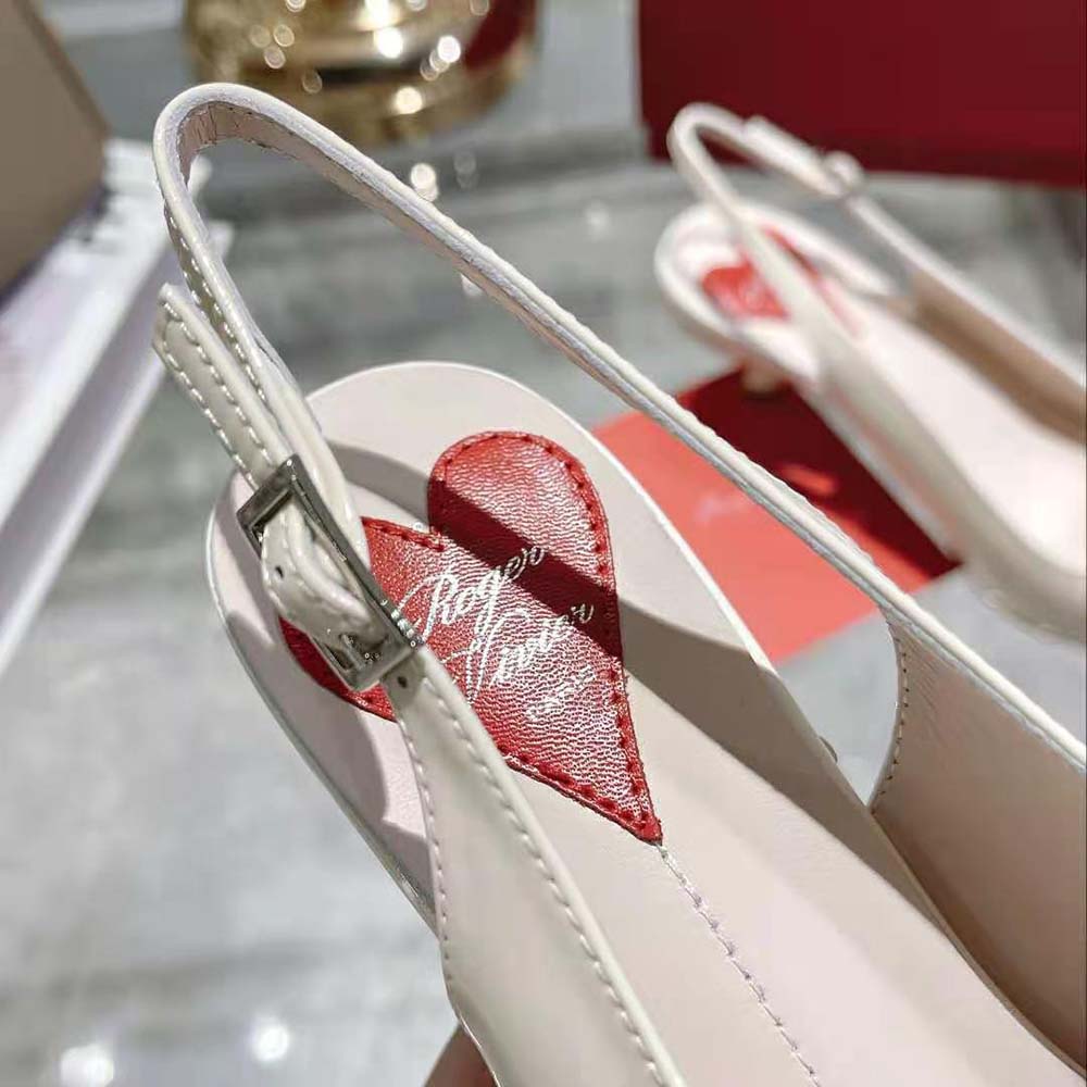 Roger Vivier Women Virgule Strass Buckle Slingback Pumps in Patent Leather-White - image 8