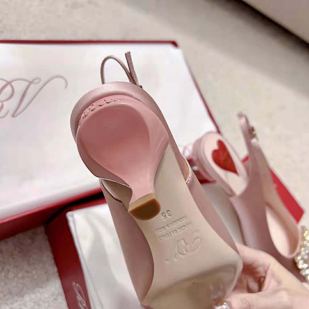 Roger Vivier Women Virgule Strass Buckle Slingback Pumps in Satin-Pink - image 10