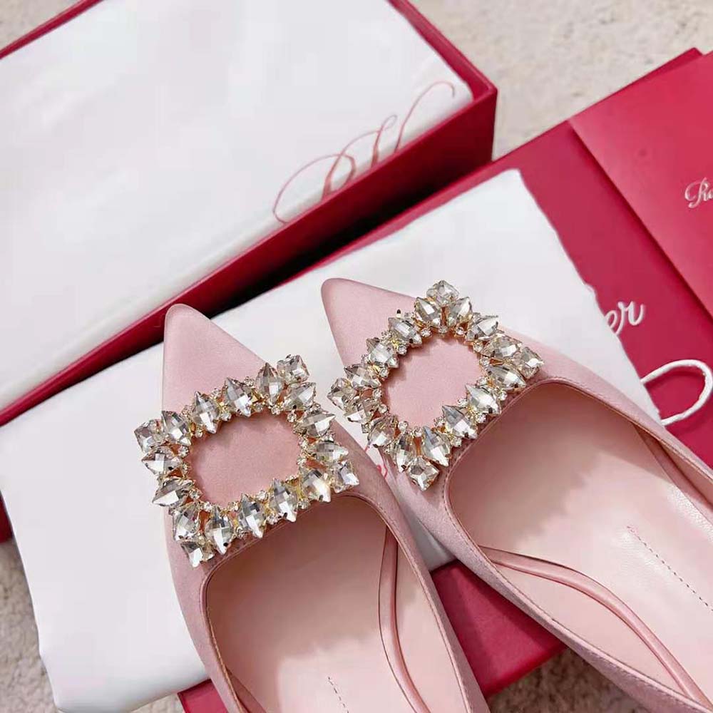 Roger Vivier Women Virgule Strass Buckle Slingback Pumps in Satin-Pink - image 9