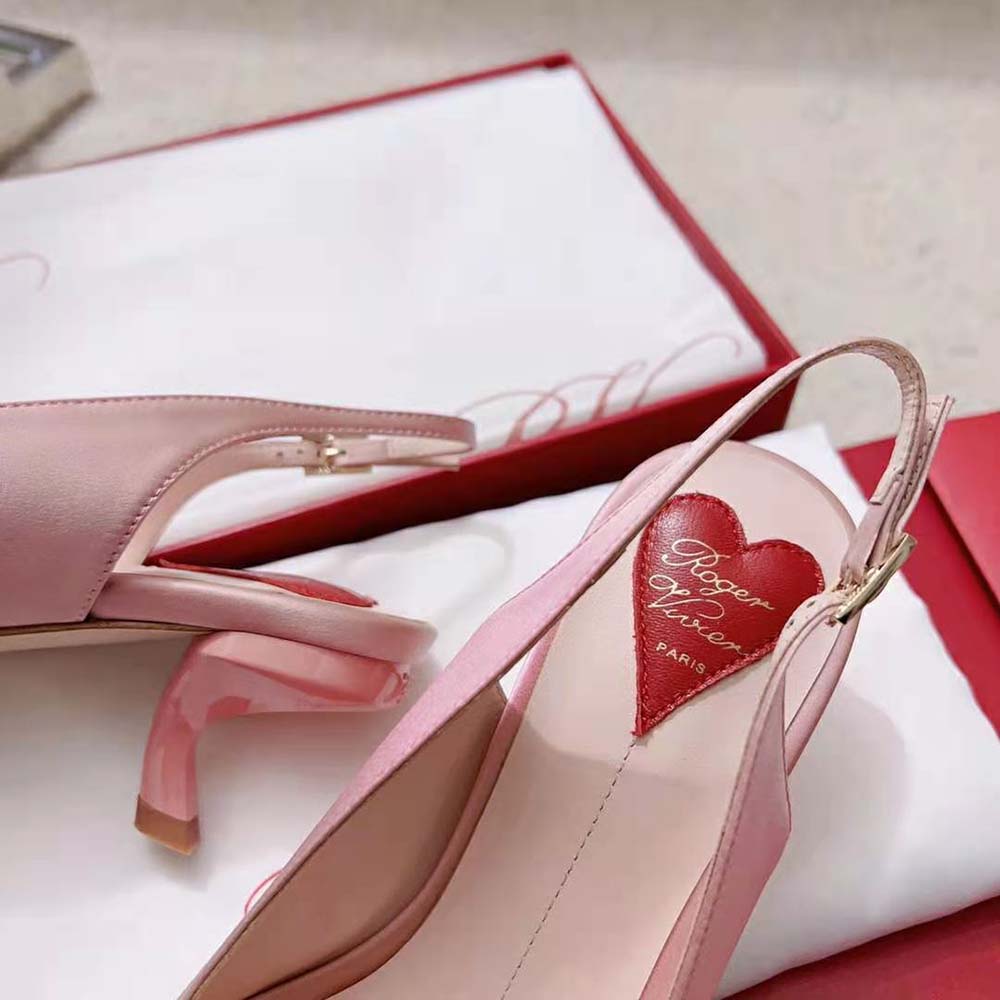 Roger Vivier Women Virgule Strass Buckle Slingback Pumps in Satin-Pink - image 8