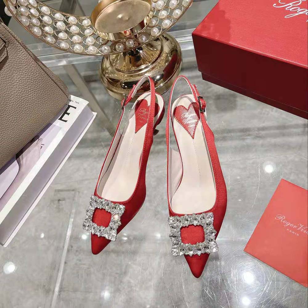 Close-up detail of strass buckle on Roger Vivier Women Virgule Slingback Pumps