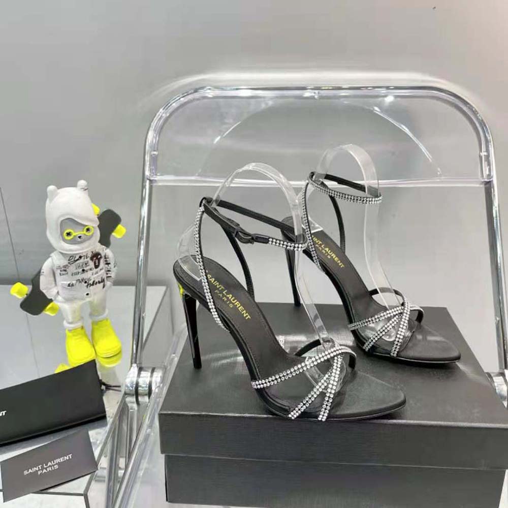 Saint Laurent YSL Women Ava Sandals in Crepe Satin with Rhinestones - image 5