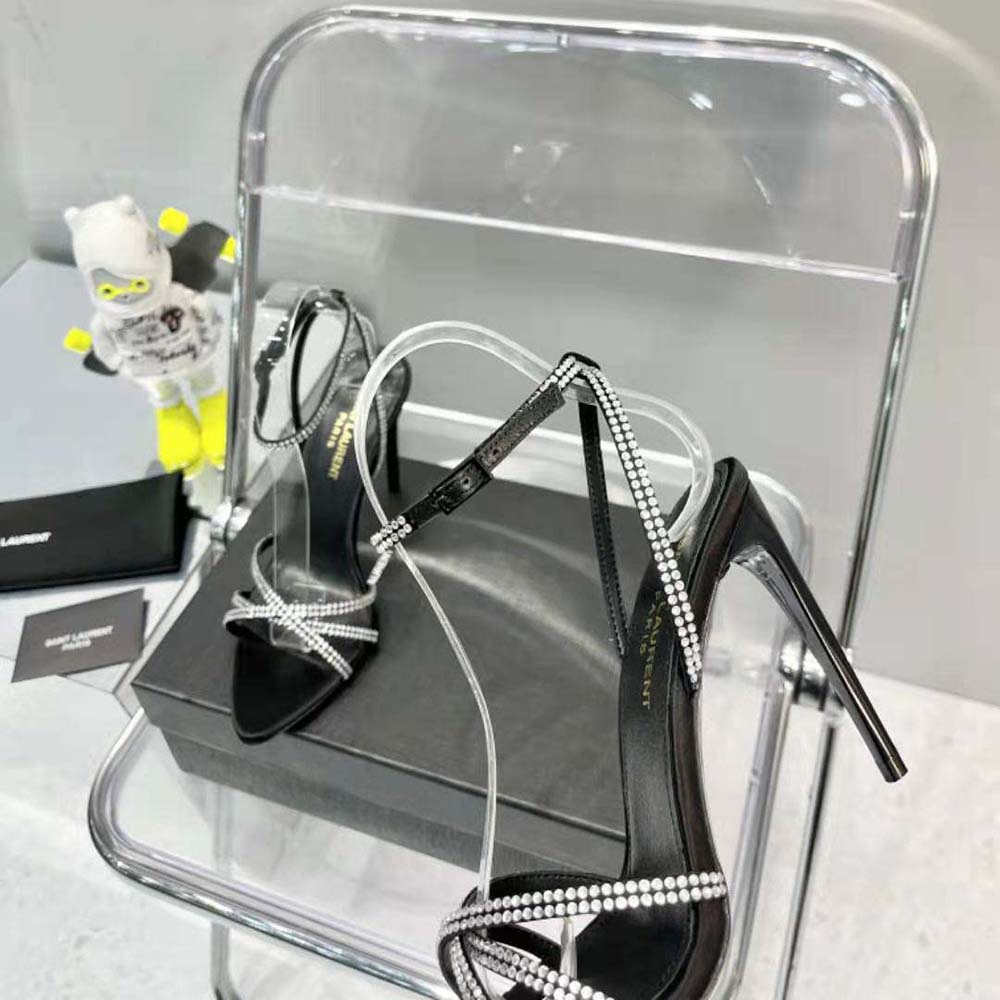Saint Laurent YSL Women Ava Sandals in Crepe Satin with Rhinestones - image 8