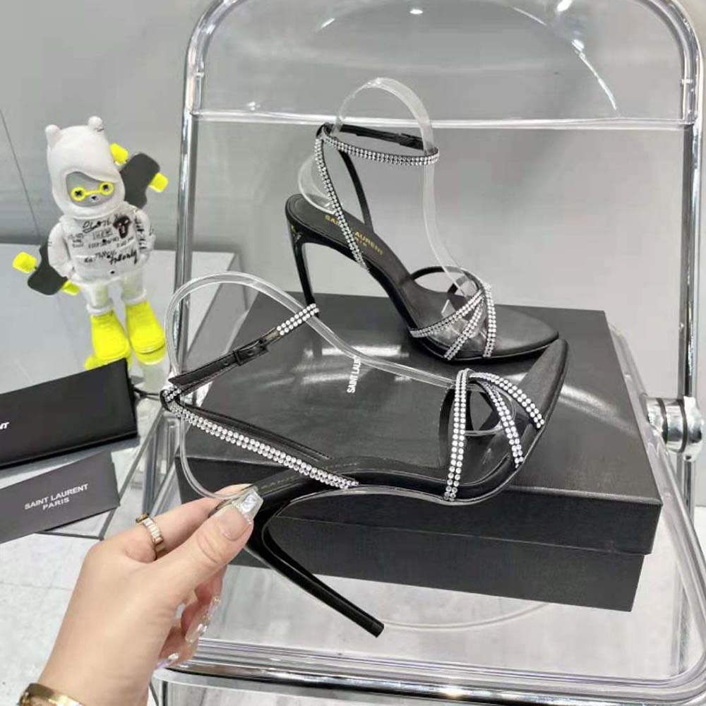 Saint Laurent YSL Women Ava Sandals in Crepe Satin with Rhinestones - image 7