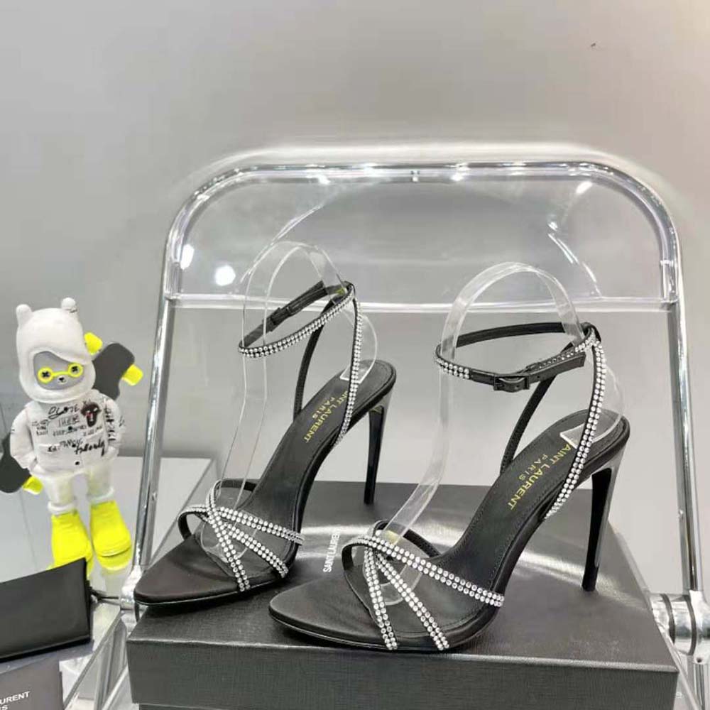 Saint Laurent YSL Women Ava Sandals in Crepe Satin with Rhinestones - image 4