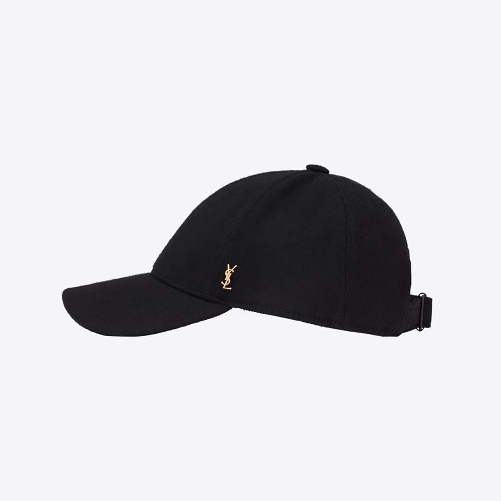 Front view of Saint Laurent YSL Women Baseball Cap Cassandre in Felt-Black