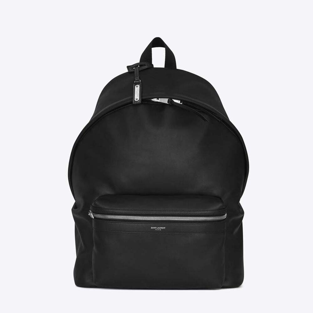 Front view of Saint Laurent YSL Women City Backpack in matte leather