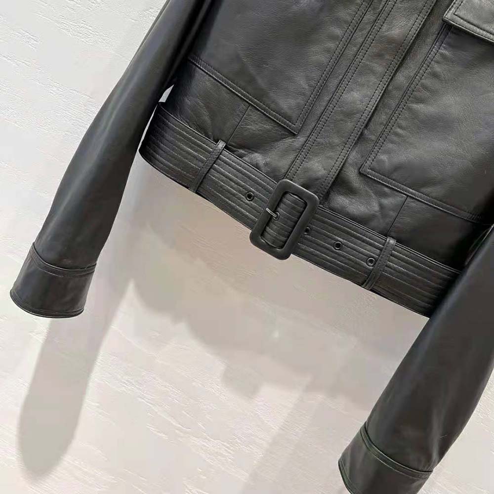 Saint Laurent YSL Women Cropped Jacket in Drummed Lambskin-Black - image 7