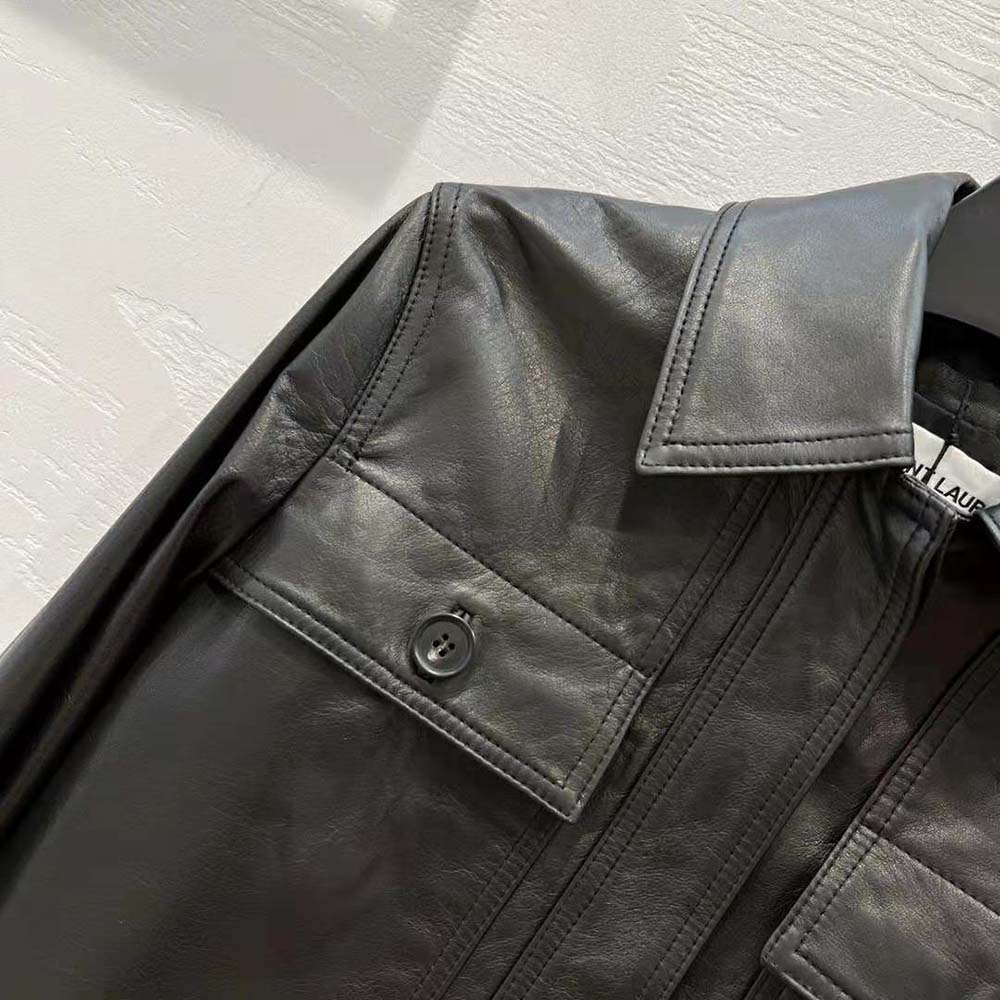 Saint Laurent YSL Women Cropped Jacket in Drummed Lambskin-Black - image 6