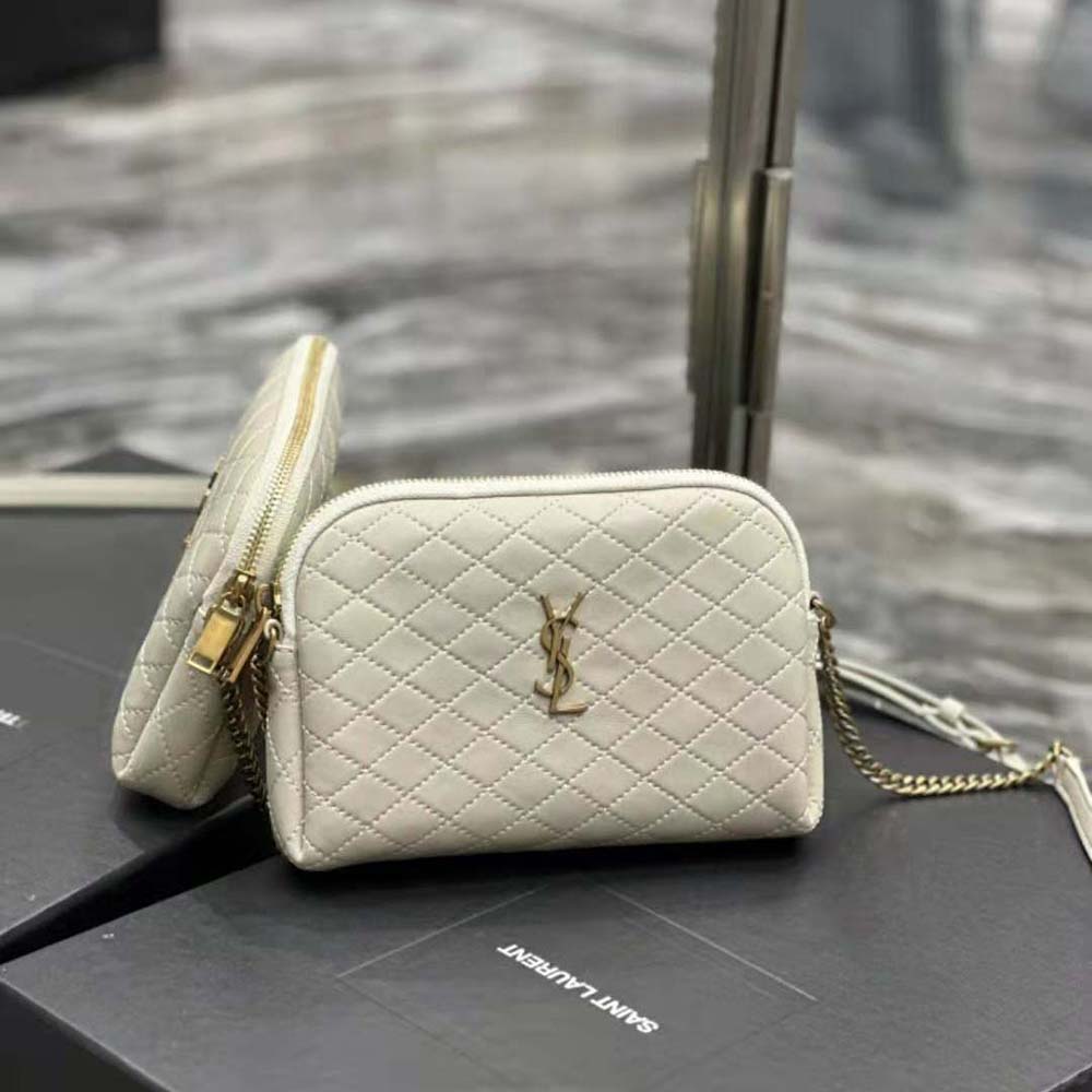 Side angle showing zipped closure on Saint Laurent YSL Gaby pouch