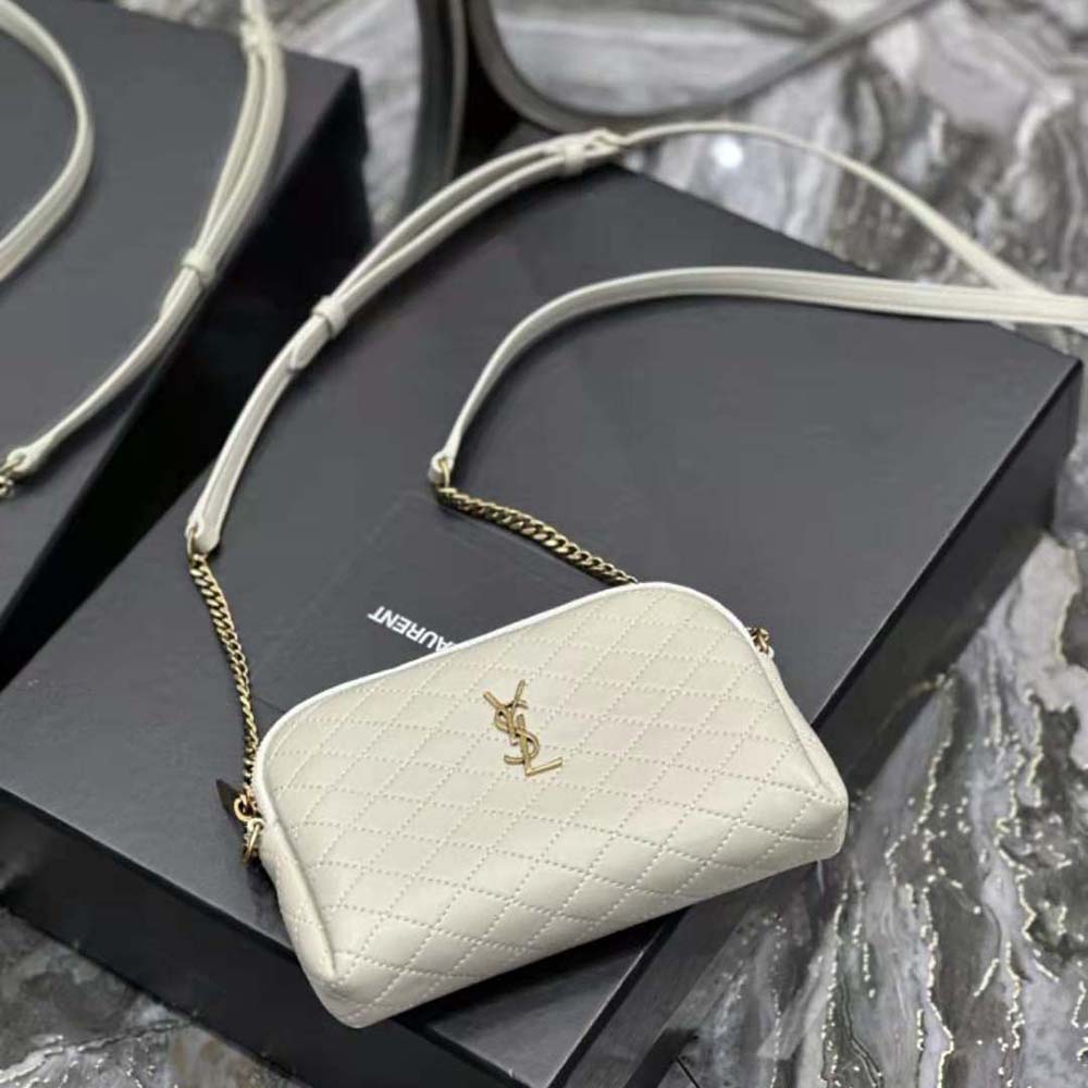 Saint Laurent YSL Women Gaby Zipped Pouch in Quilted Lambskin-White - image 5