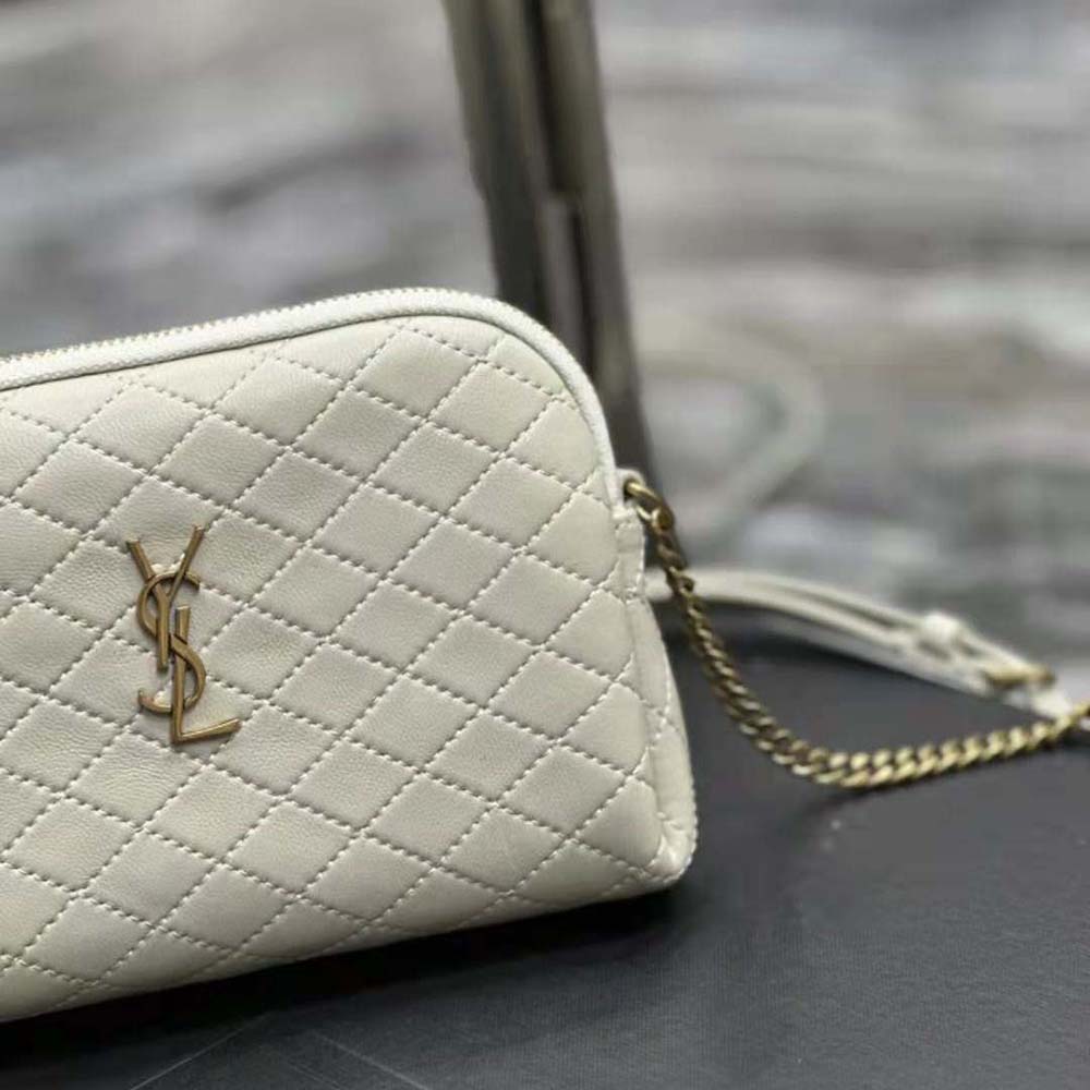 Saint Laurent YSL Women Gaby Zipped Pouch in Quilted Lambskin-White - image 8