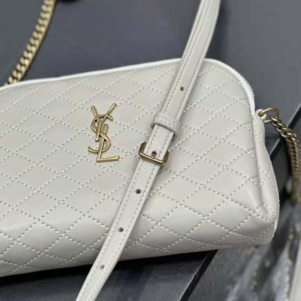 Saint Laurent YSL Women Gaby Zipped Pouch in Quilted Lambskin-White - image 9