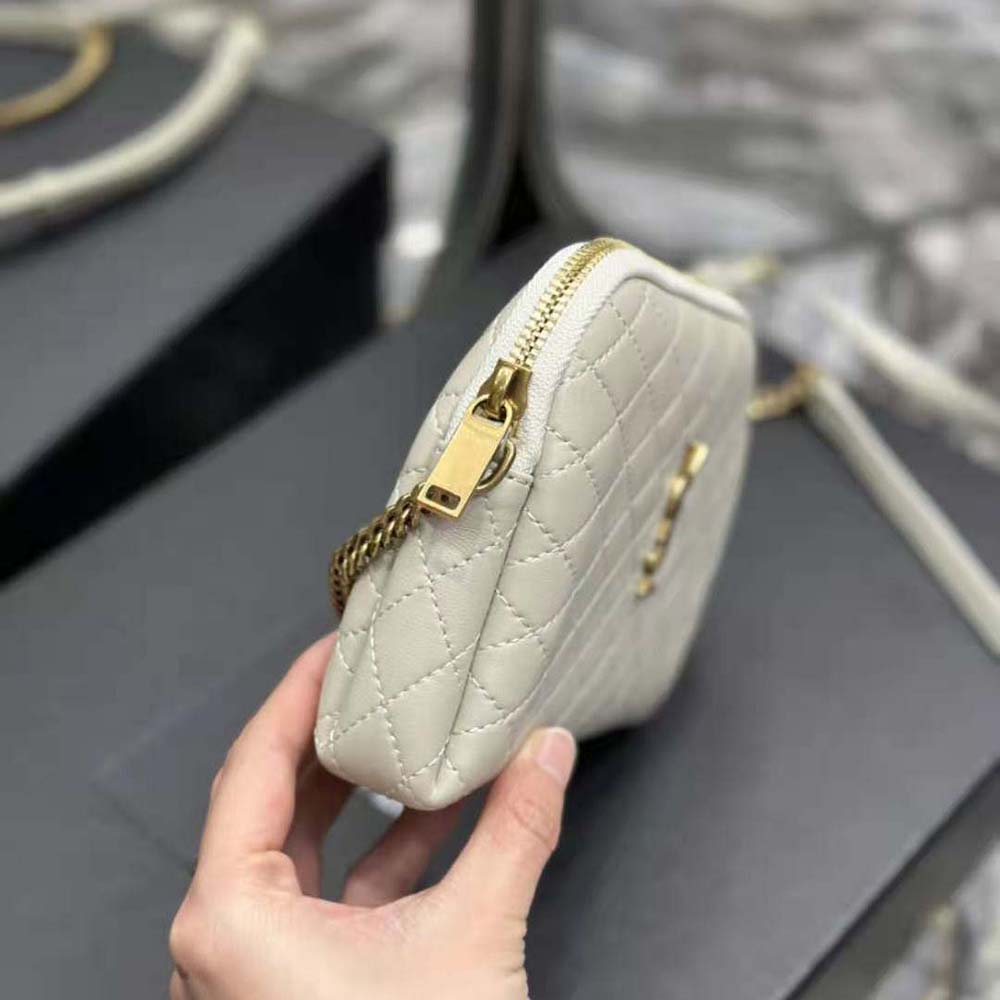 Saint Laurent YSL Women Gaby Zipped Pouch in Quilted Lambskin-White - image 6