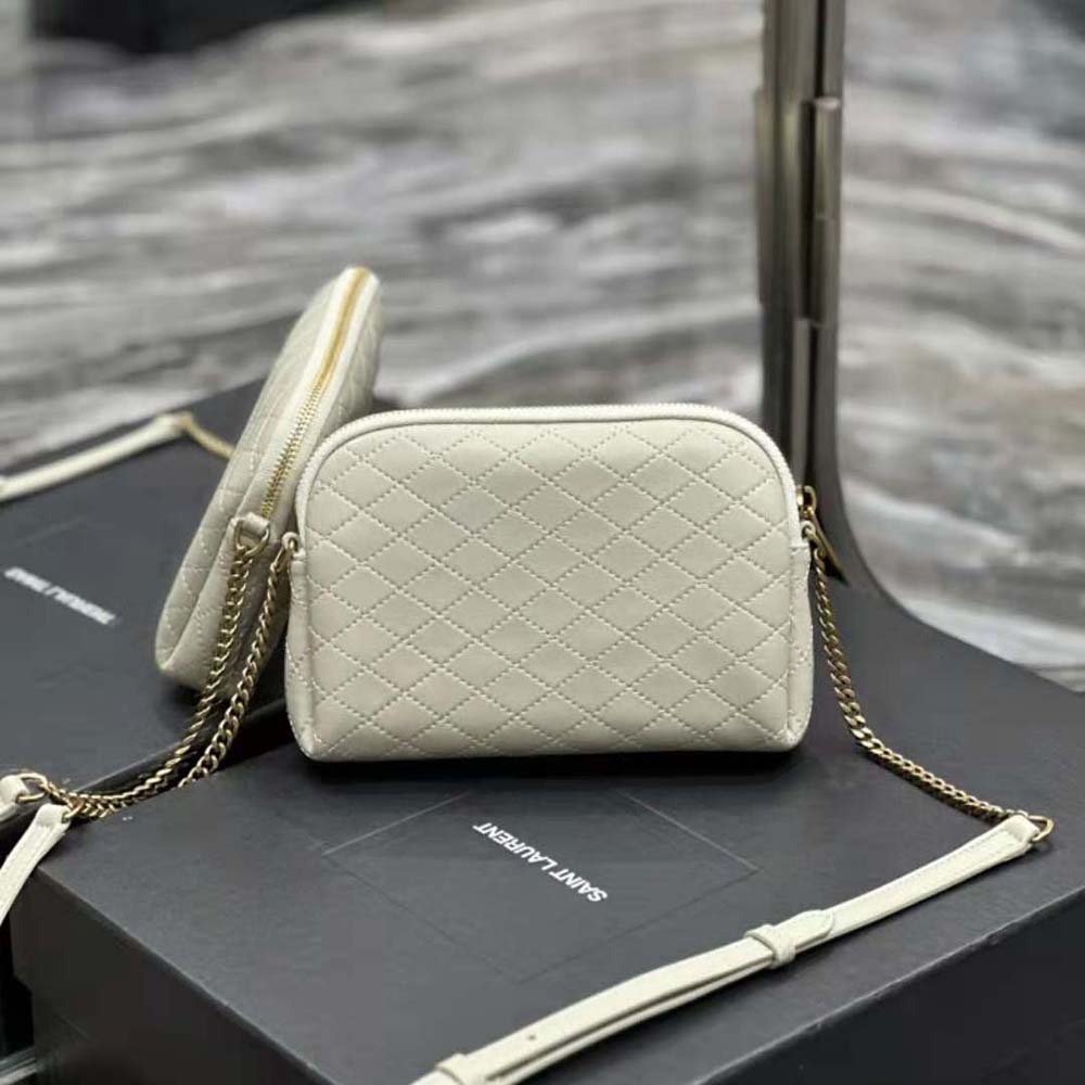 Saint Laurent YSL Women Gaby Zipped Pouch in Quilted Lambskin-White - image 4