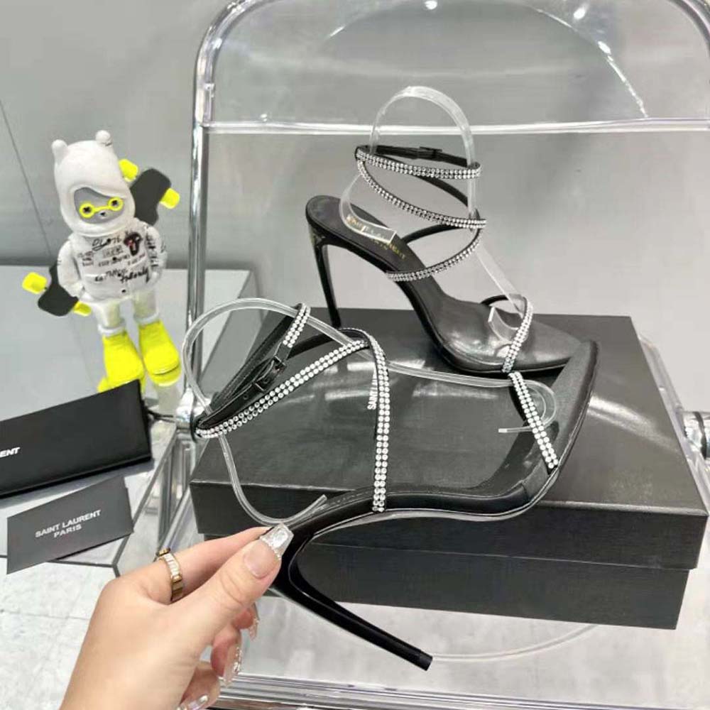 Saint Laurent YSL Women Georgia Sandals in Crepe Satin with Rhinestones - image 6