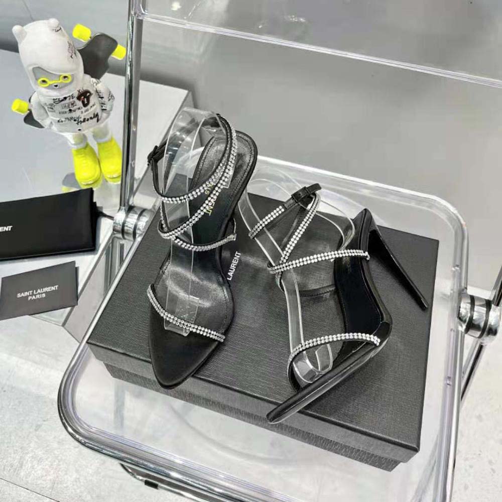 Saint Laurent YSL Women Georgia Sandals in Crepe Satin with Rhinestones - image 5