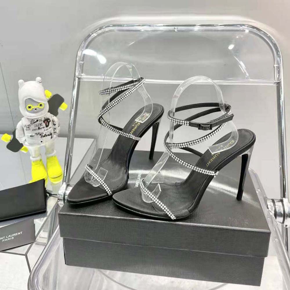 Saint Laurent YSL Women Georgia Sandals in Crepe Satin with Rhinestones - image 4
