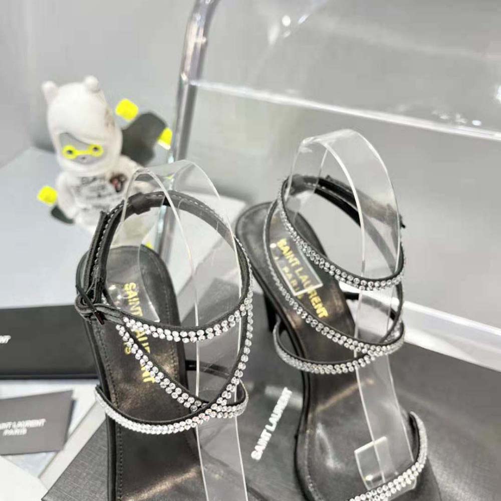 Saint Laurent YSL Women Georgia Sandals in Crepe Satin with Rhinestones - image 8