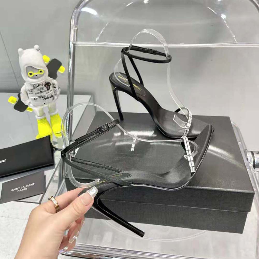 Saint Laurent YSL Women Gloria Sandals in Crepe Satin with Rhinestones - image 7