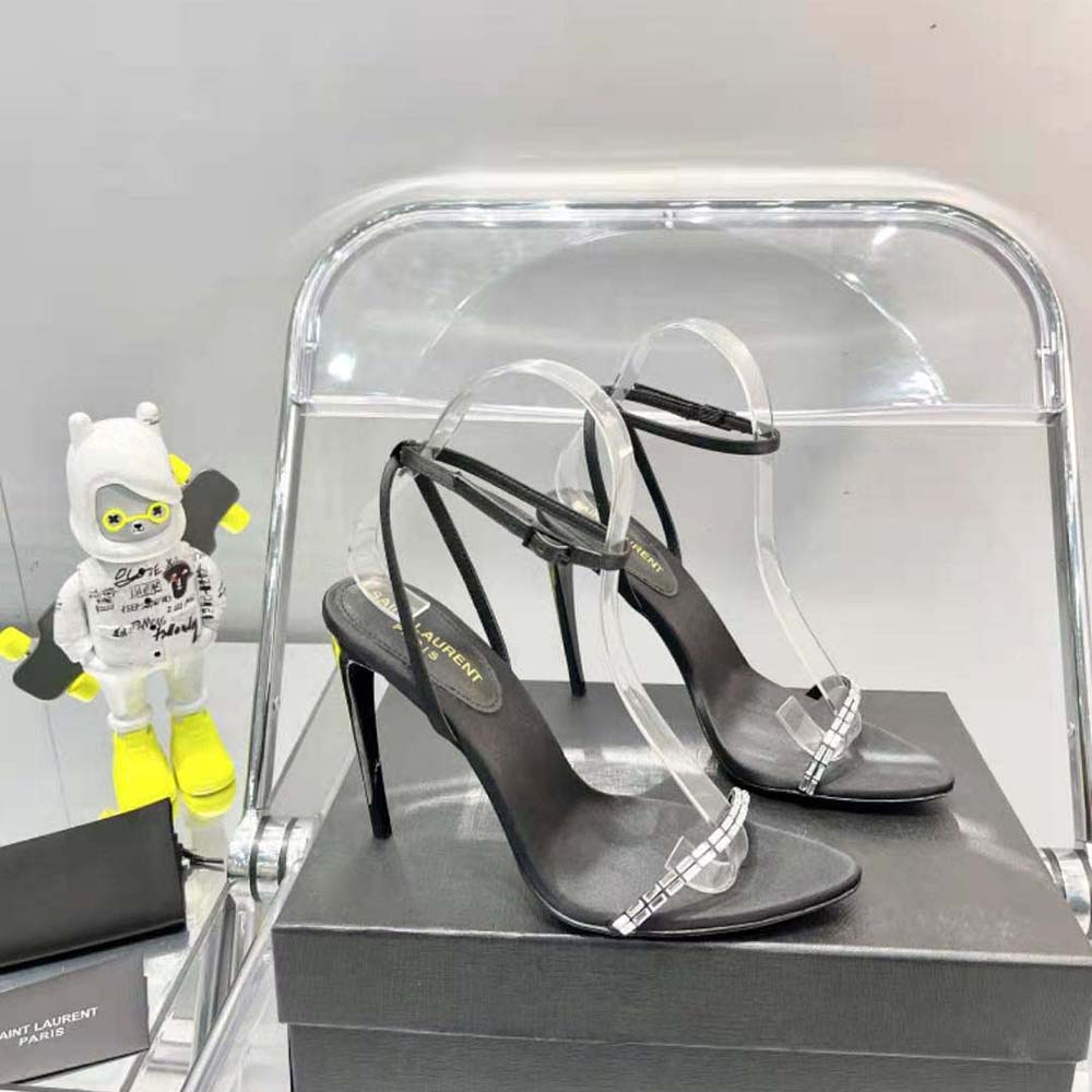 Saint Laurent YSL Women Gloria Sandals in Crepe Satin with Rhinestones - image 5