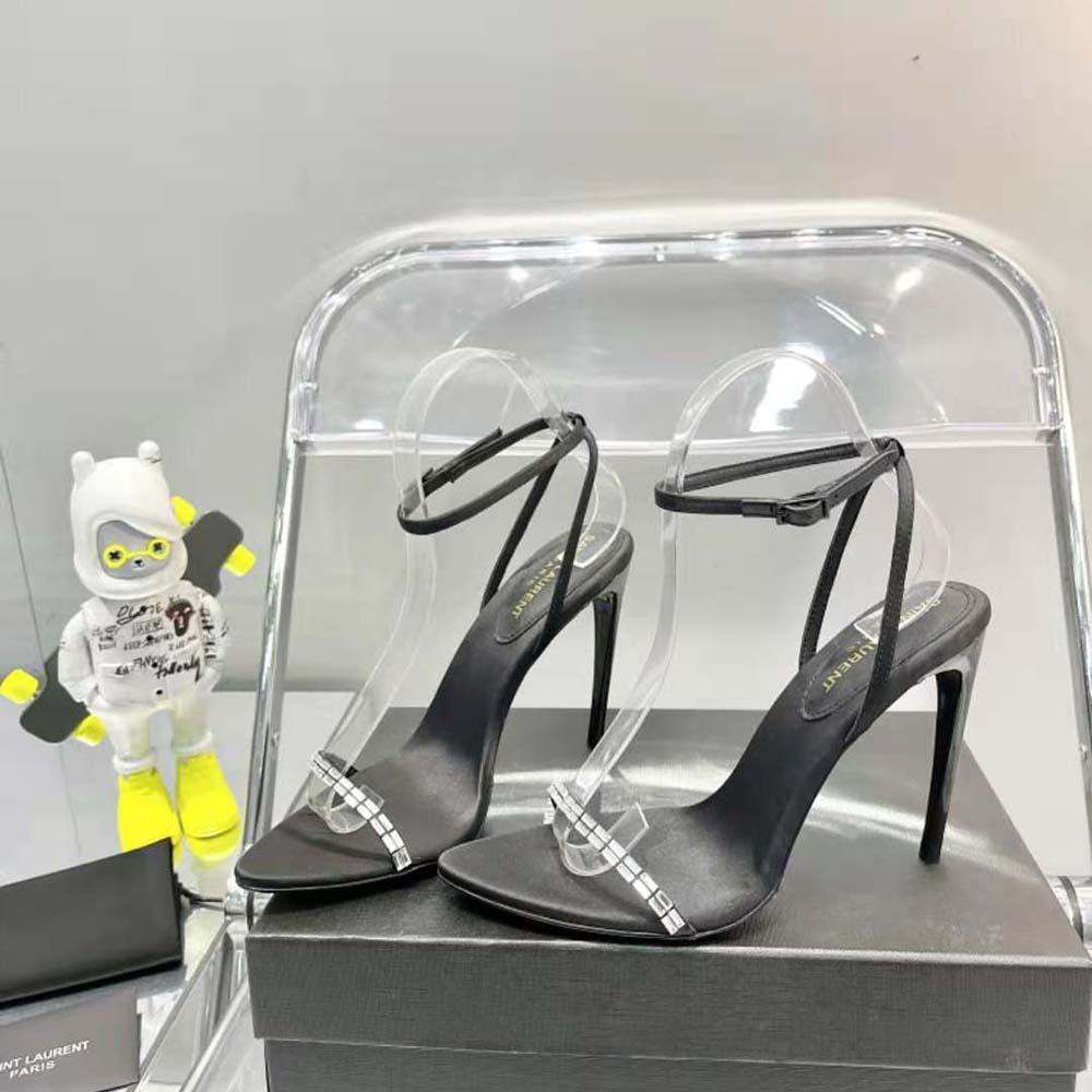 Saint Laurent YSL Women Gloria Sandals in Crepe Satin with Rhinestones - image 4