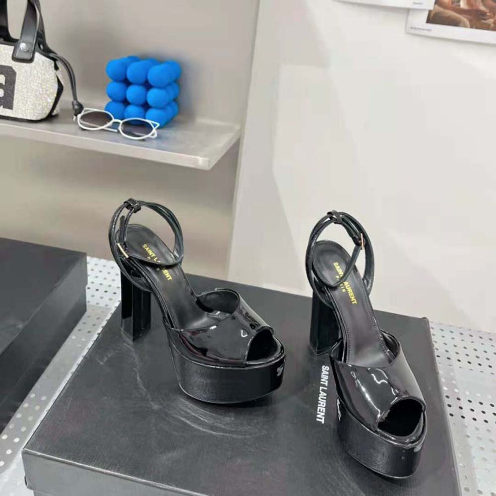 Saint Laurent YSL Women Jodie Platform Sandals in Patent Leather-Black - image 4