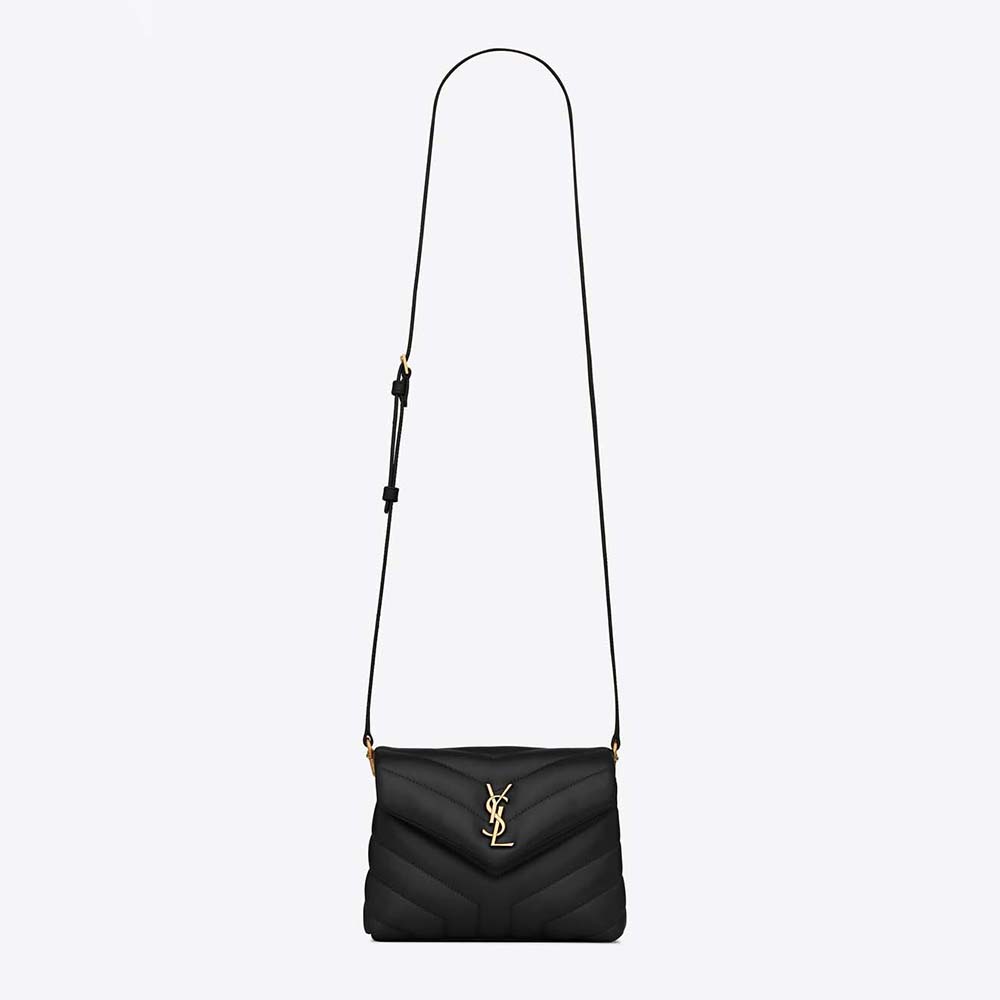 Front view of Saint Laurent YSL Women Loulou Toy Strap Bag in black leather