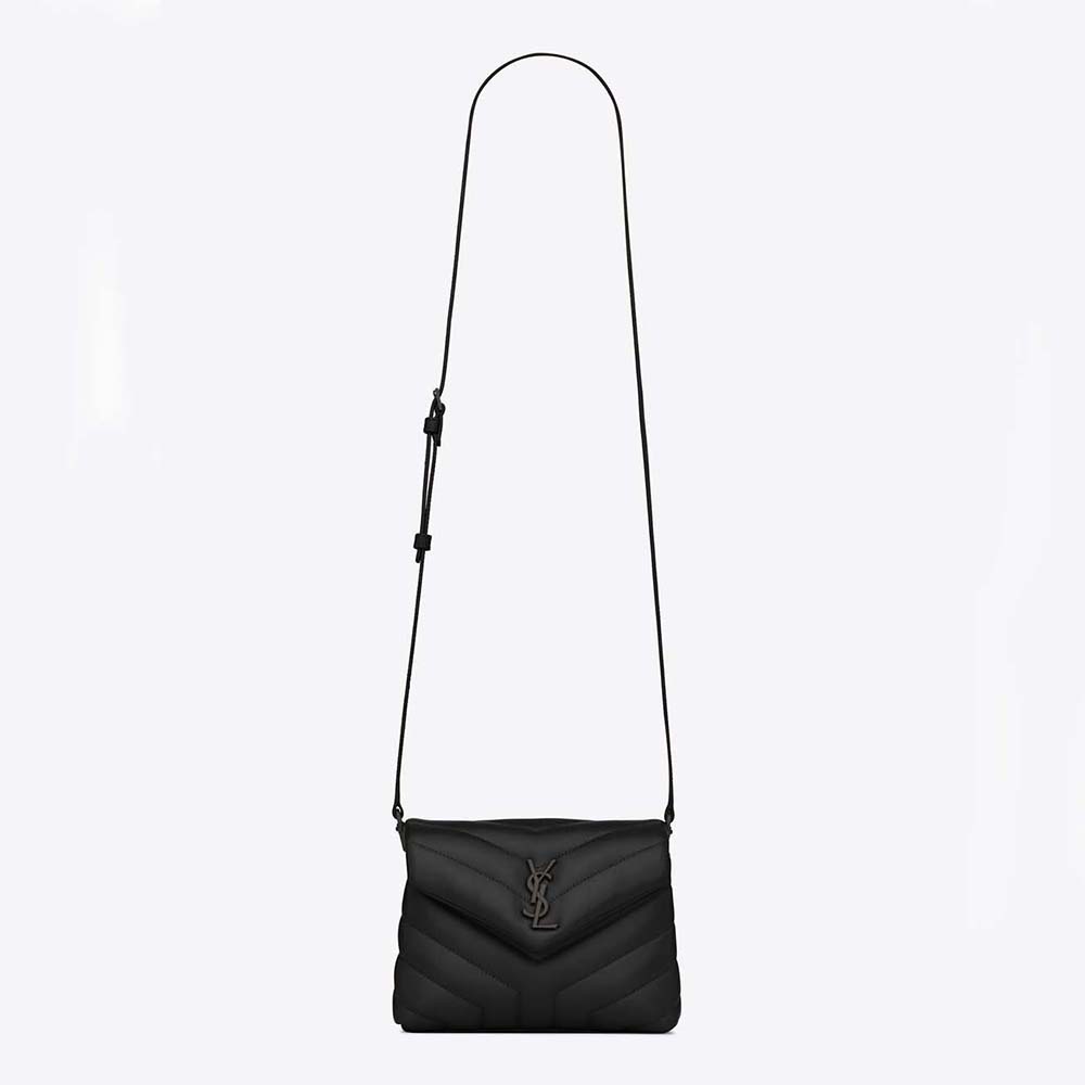 Front view of Saint Laurent YSL Women Loulou Toy Strap Bag in black leather